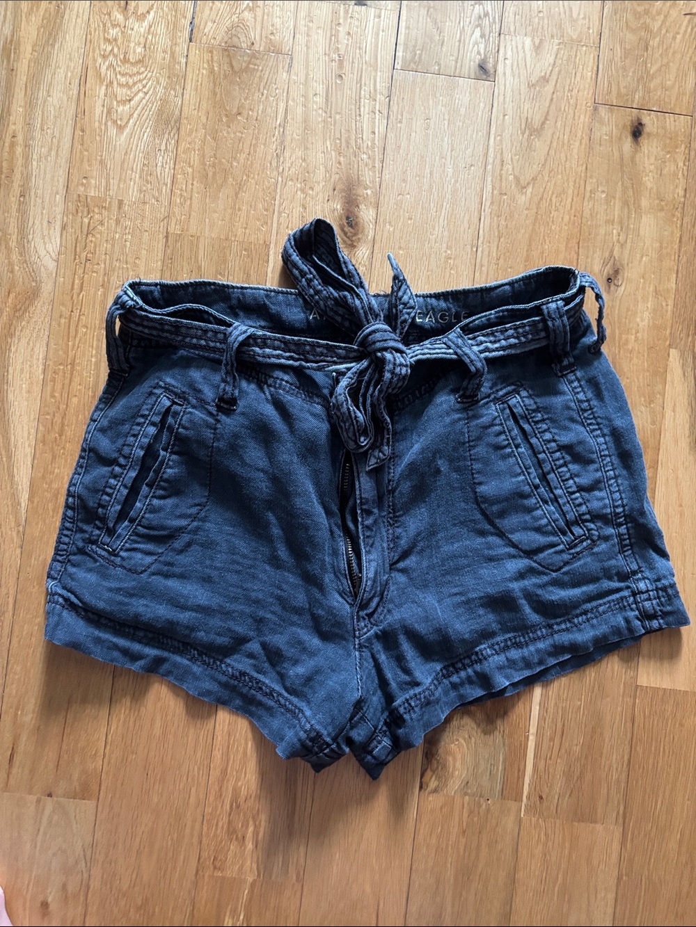 American Eagle Outfitters Dark Navy High-Waist Tie-Belt Shorts